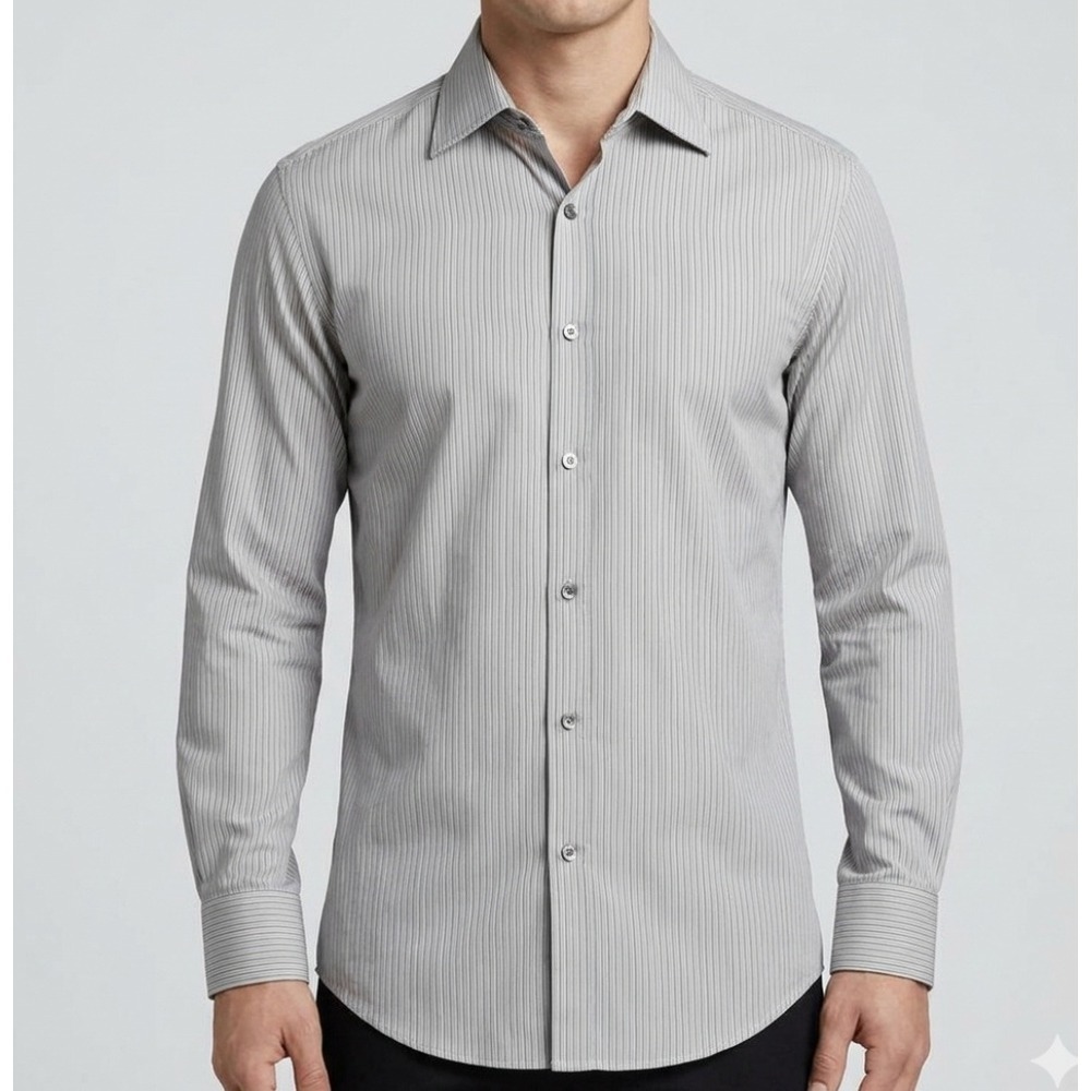 Theory Mens Pinstripe Dress Shirt Gray White Long Sleeve Size 15 32-33 Business